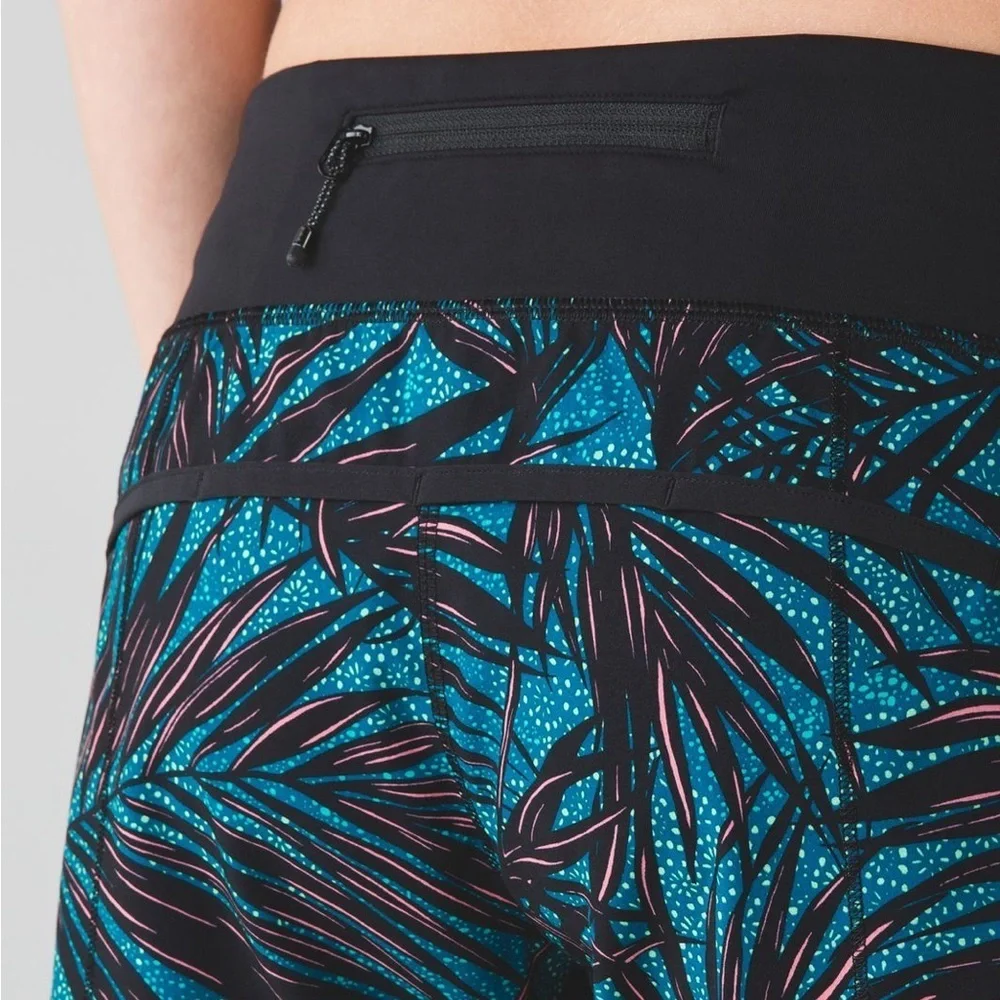 Lululemon Athletica Teal and Black Leaf Print Shorts